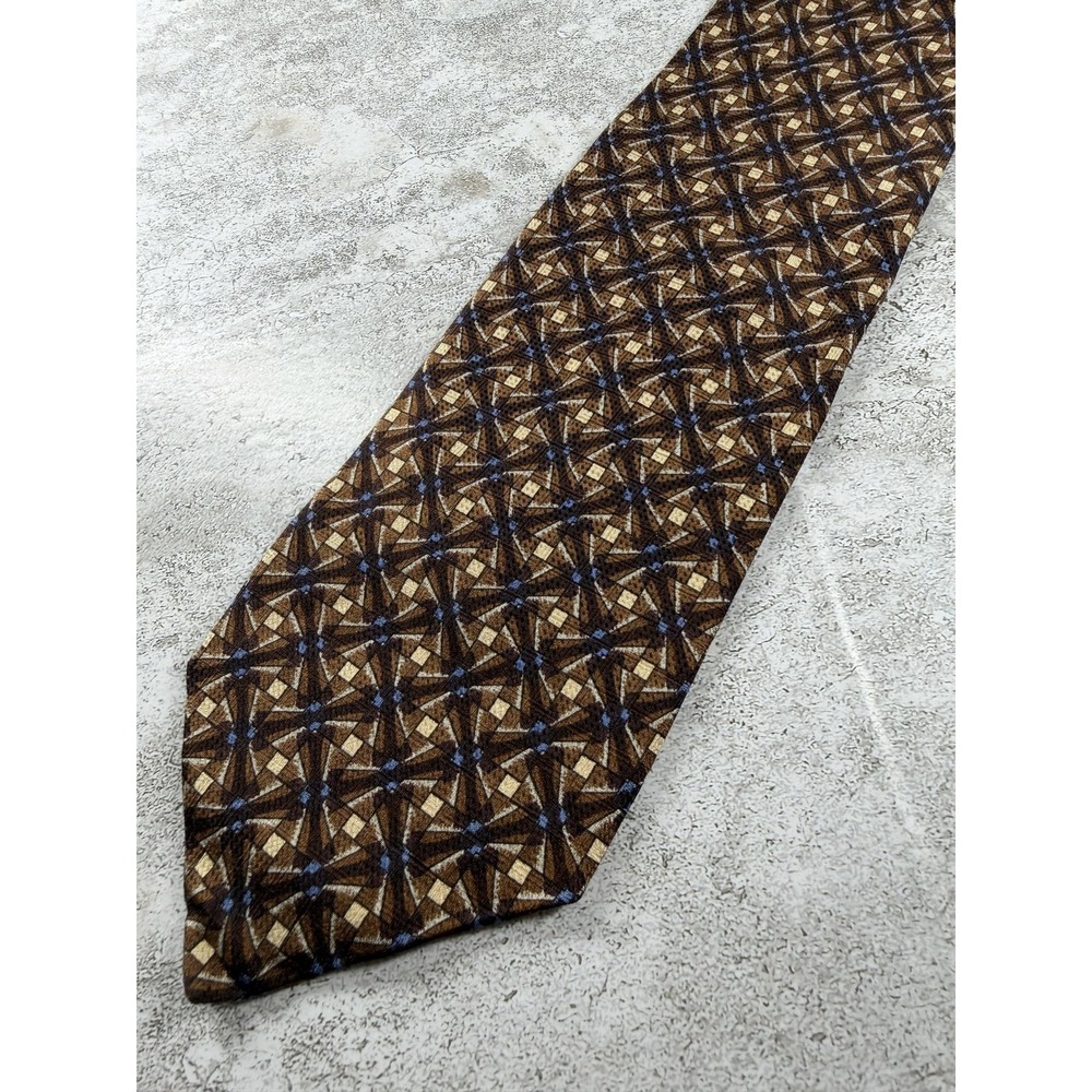 Robert Talbott Studio Tie Mens One Size Brown 100% Silk Pointed Geometric